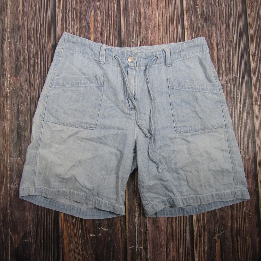 Christopher & Banks Womens Size 6 Blue Chambray Cargo Shorts Drawstring Casual